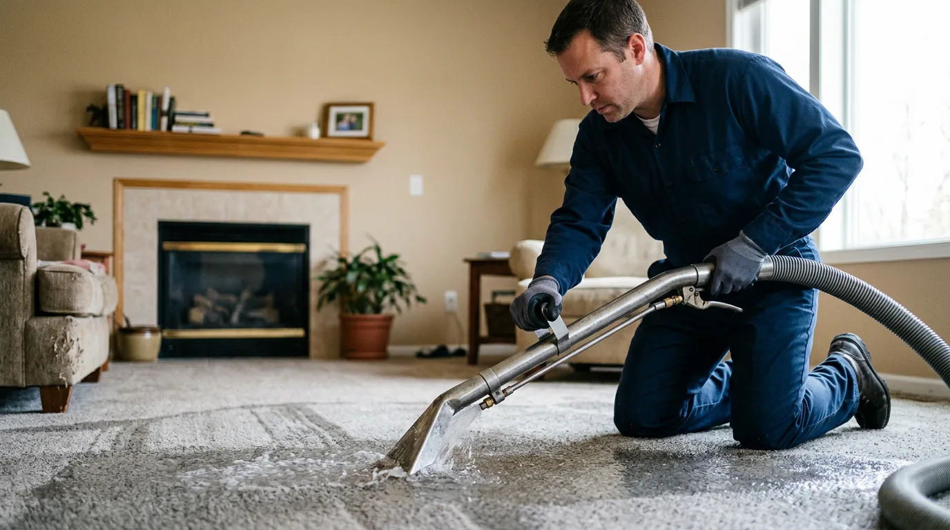 Water damage restoration technician working near Lawler, IA